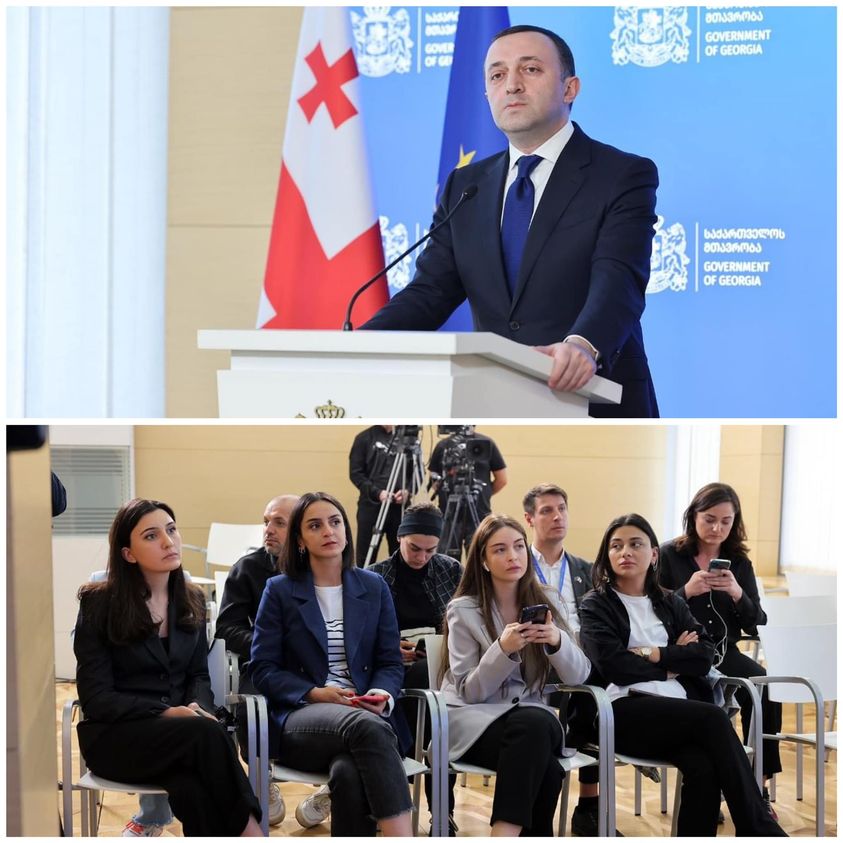 Georgian PM gives a speech at a briefing held in government administration