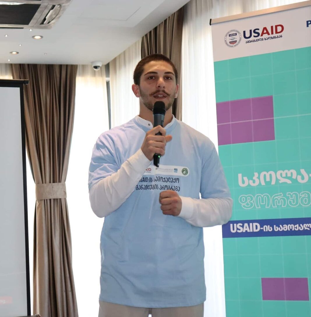 A student of Bebnisi public school tells his story of how USAID education program helped him credit: facebook/usaod civic program